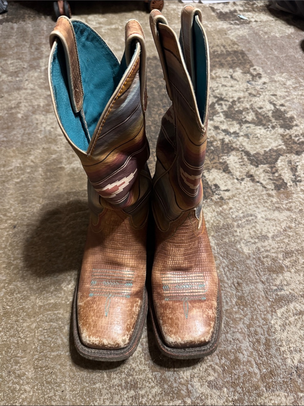Ariat Faux Distressed Boots Brown with Turquoise Lining